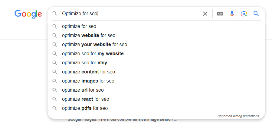 An example showing a Google search